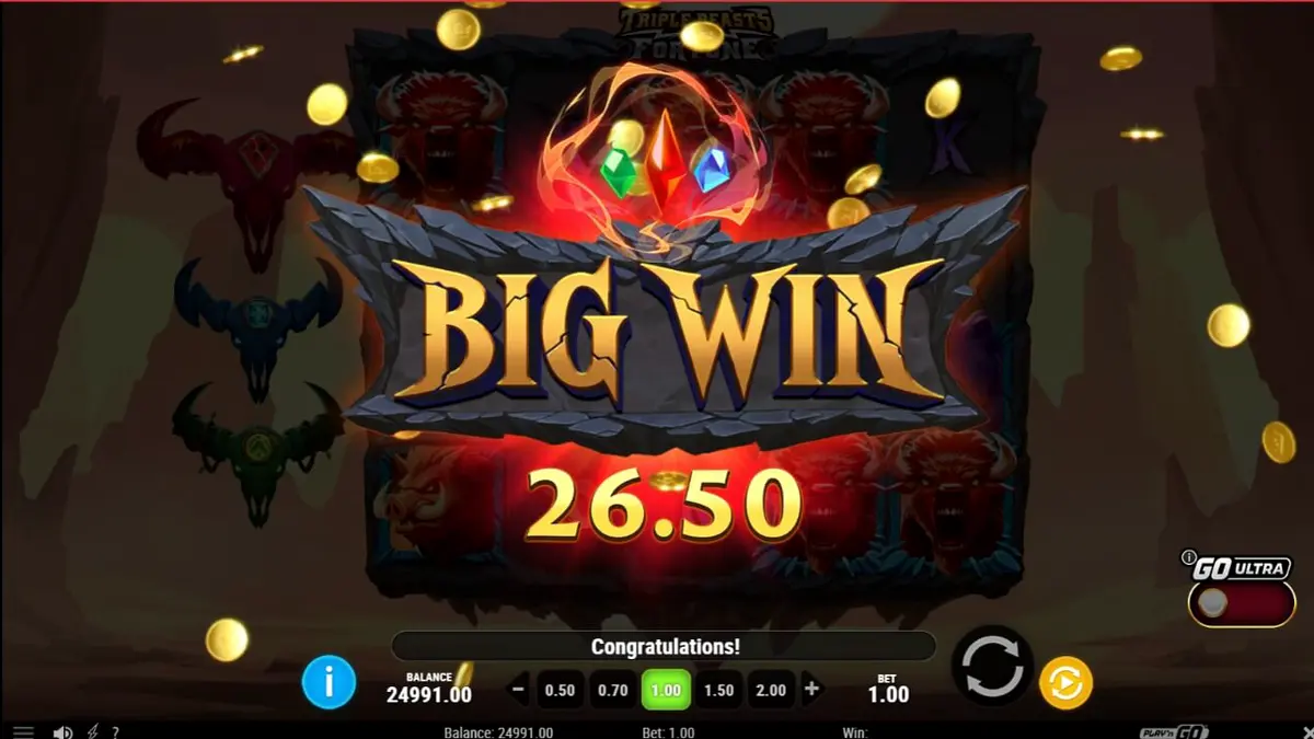 Triple Beasts of Fortune سلاٹ گیم کا منظر